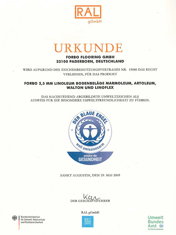 Marmoleum  экологический сертификат 